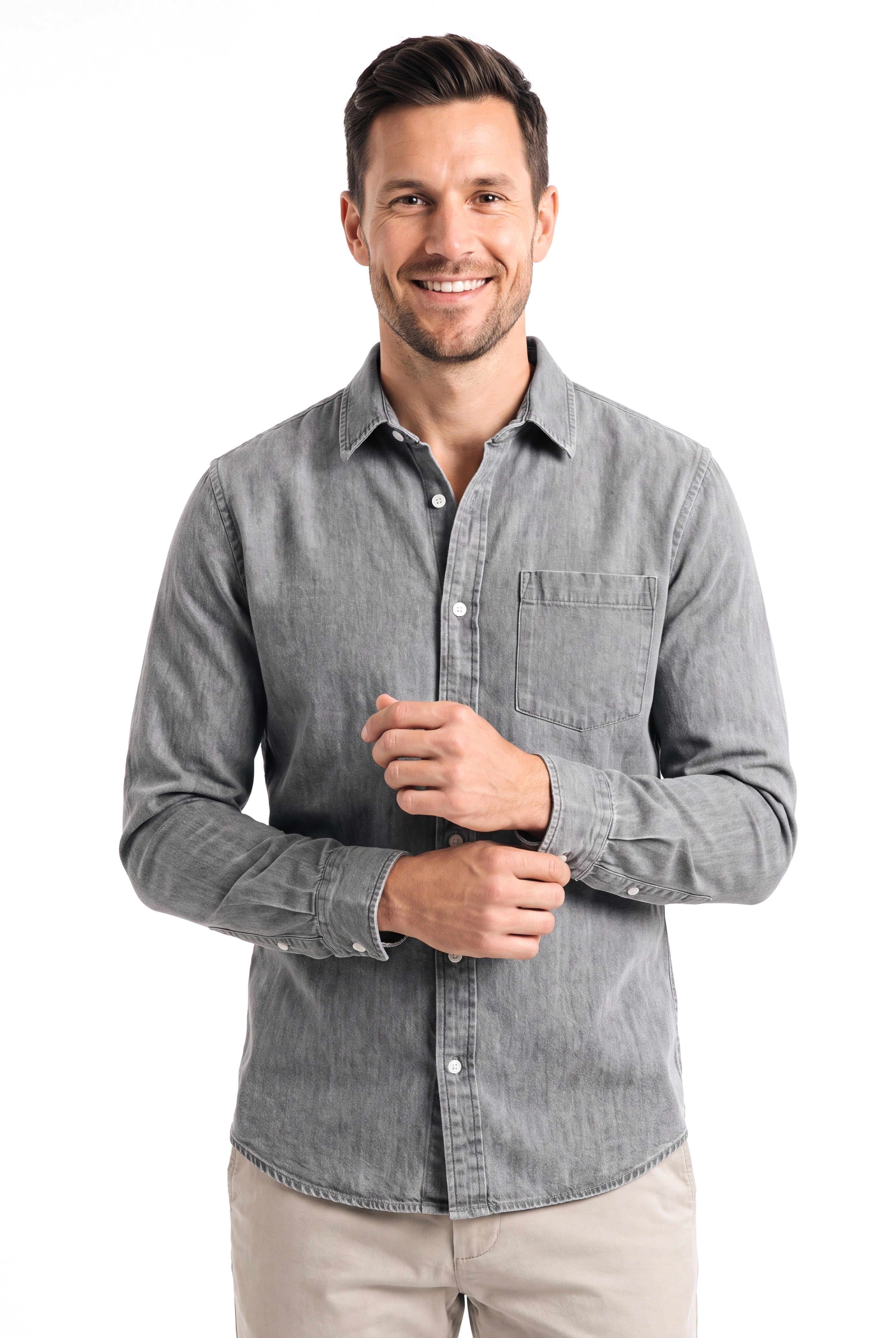 Denim overhemd met borstzakken Heren
