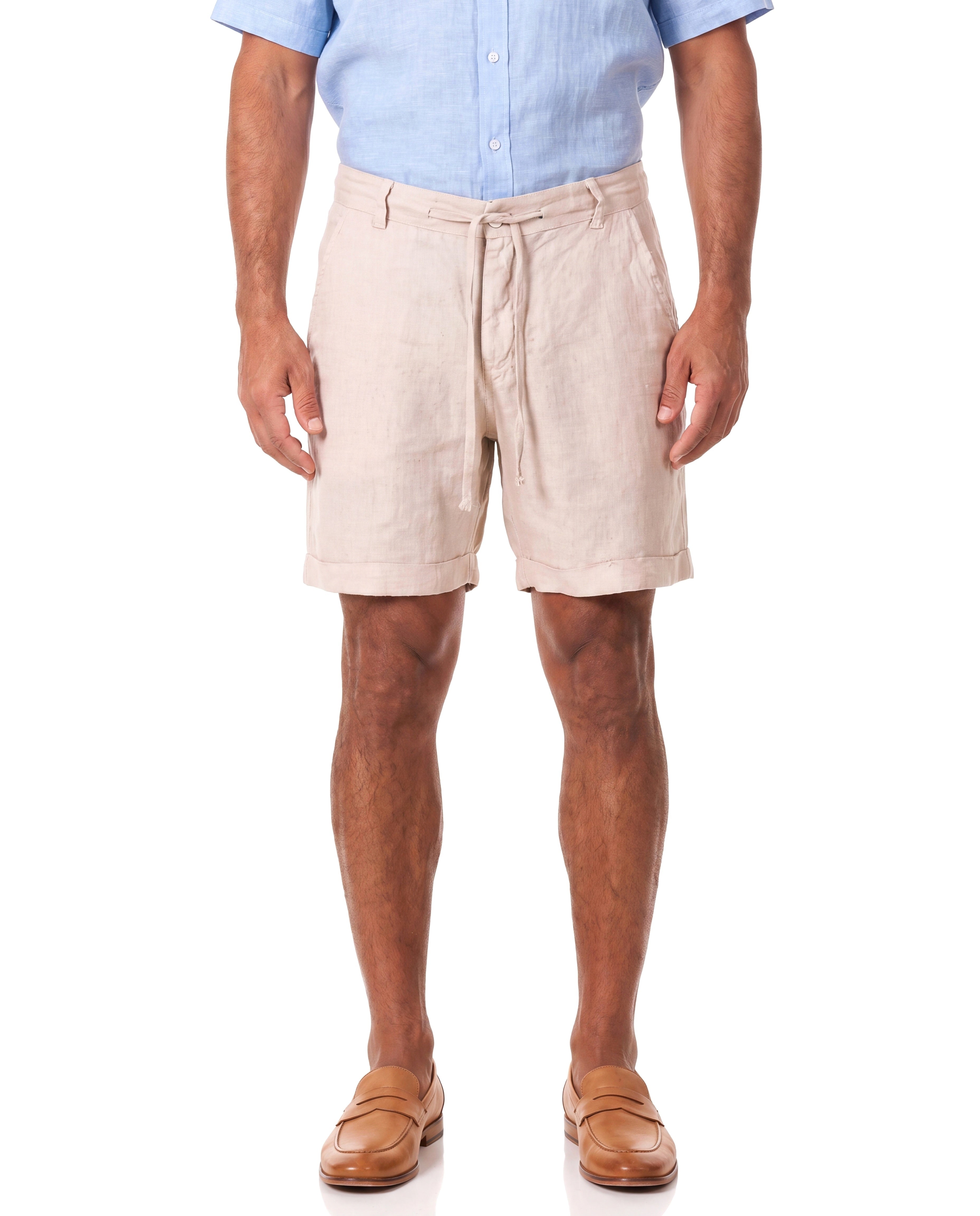 Linnen short met elastische taille Heren