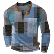 Patchwork Henley Sweater Heren Knoopsluiting Lange Mouw
