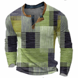Patchwork Henley Trui Heren Contrastkraag Lange Mouw