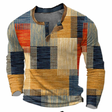 Patchwork Henley Sweater Heren Knoopsluiting Lange Mouw