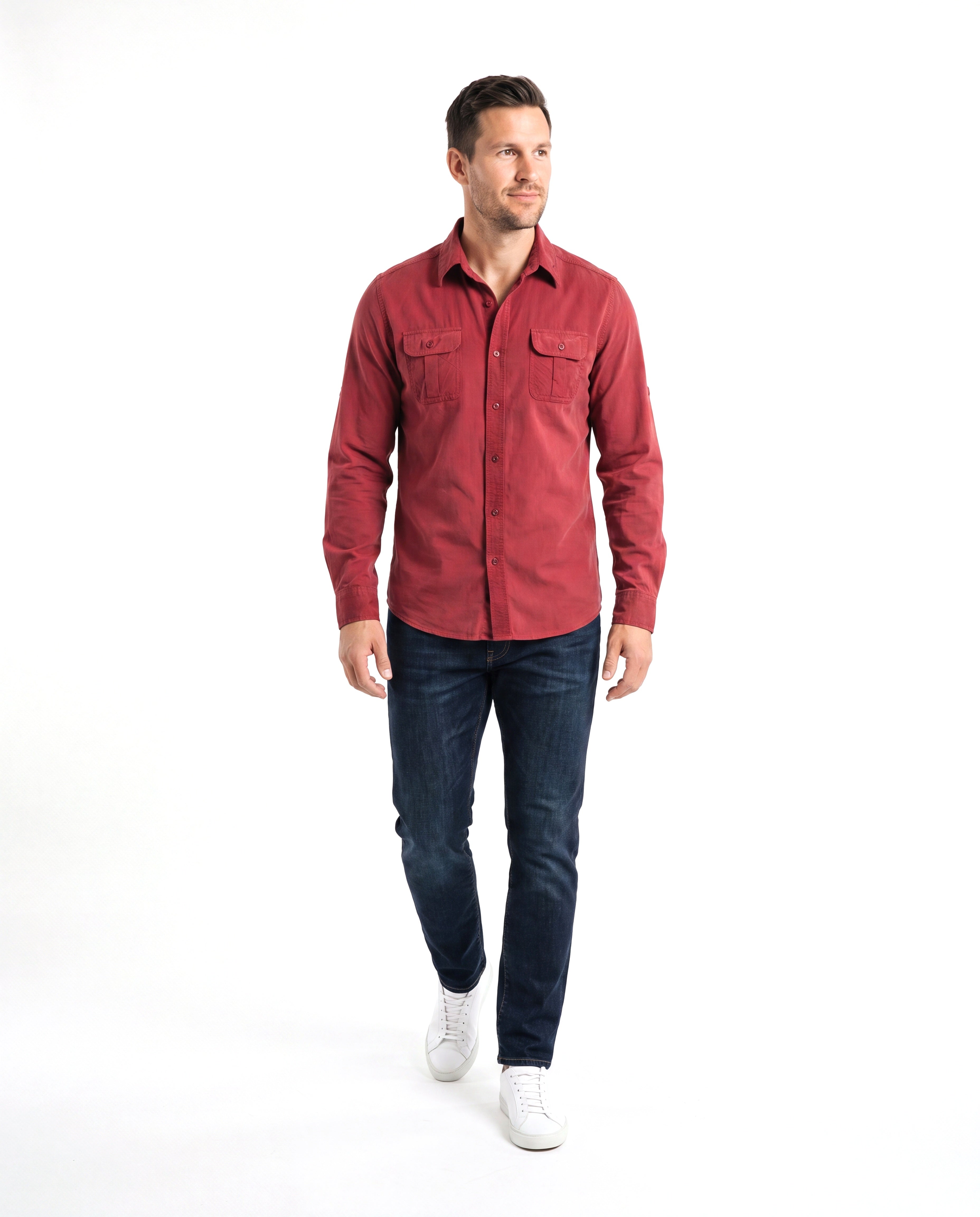 Katoenen overhemd met button-down kraag Heren