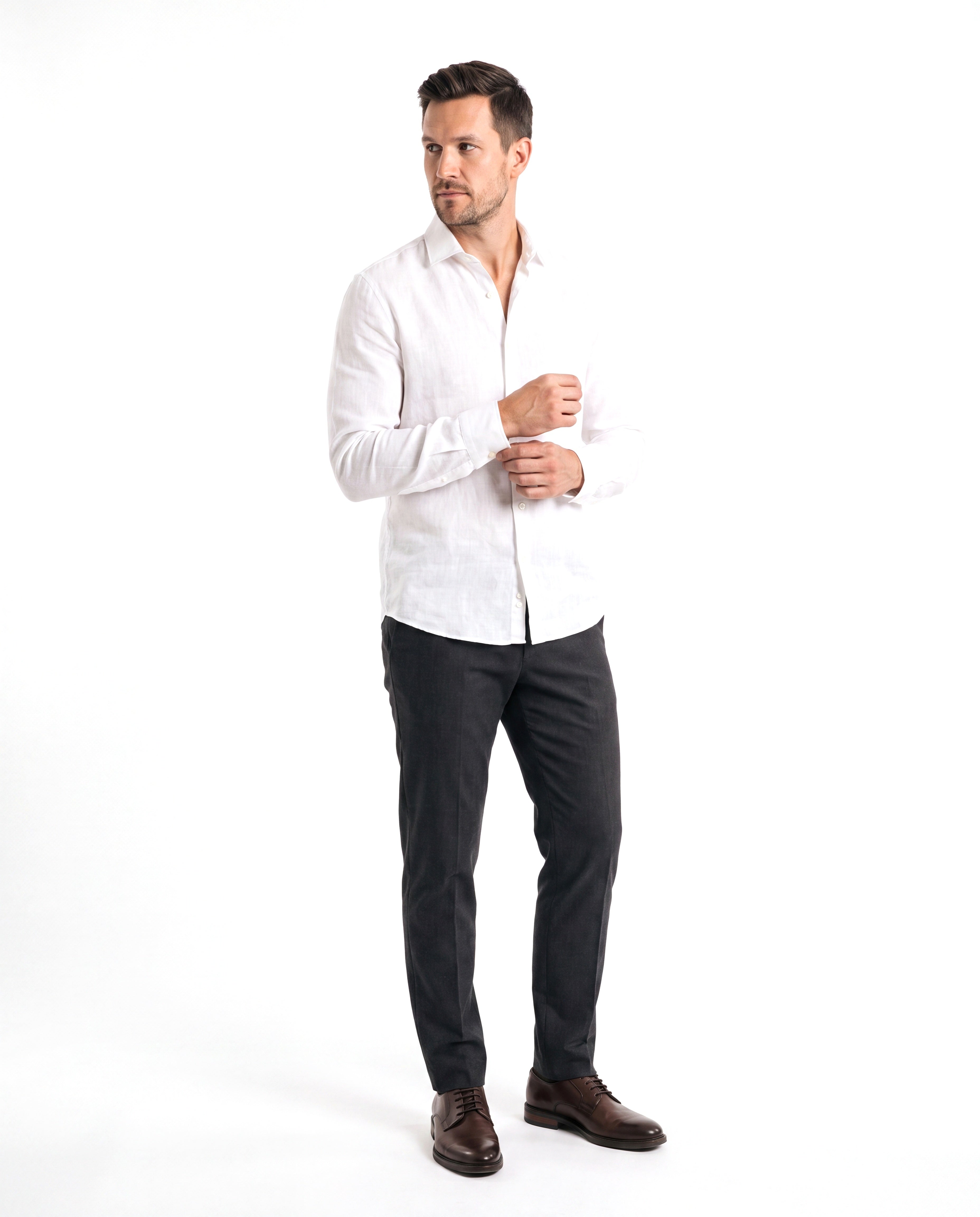 Twill overhemd met verstevigde boord Heren