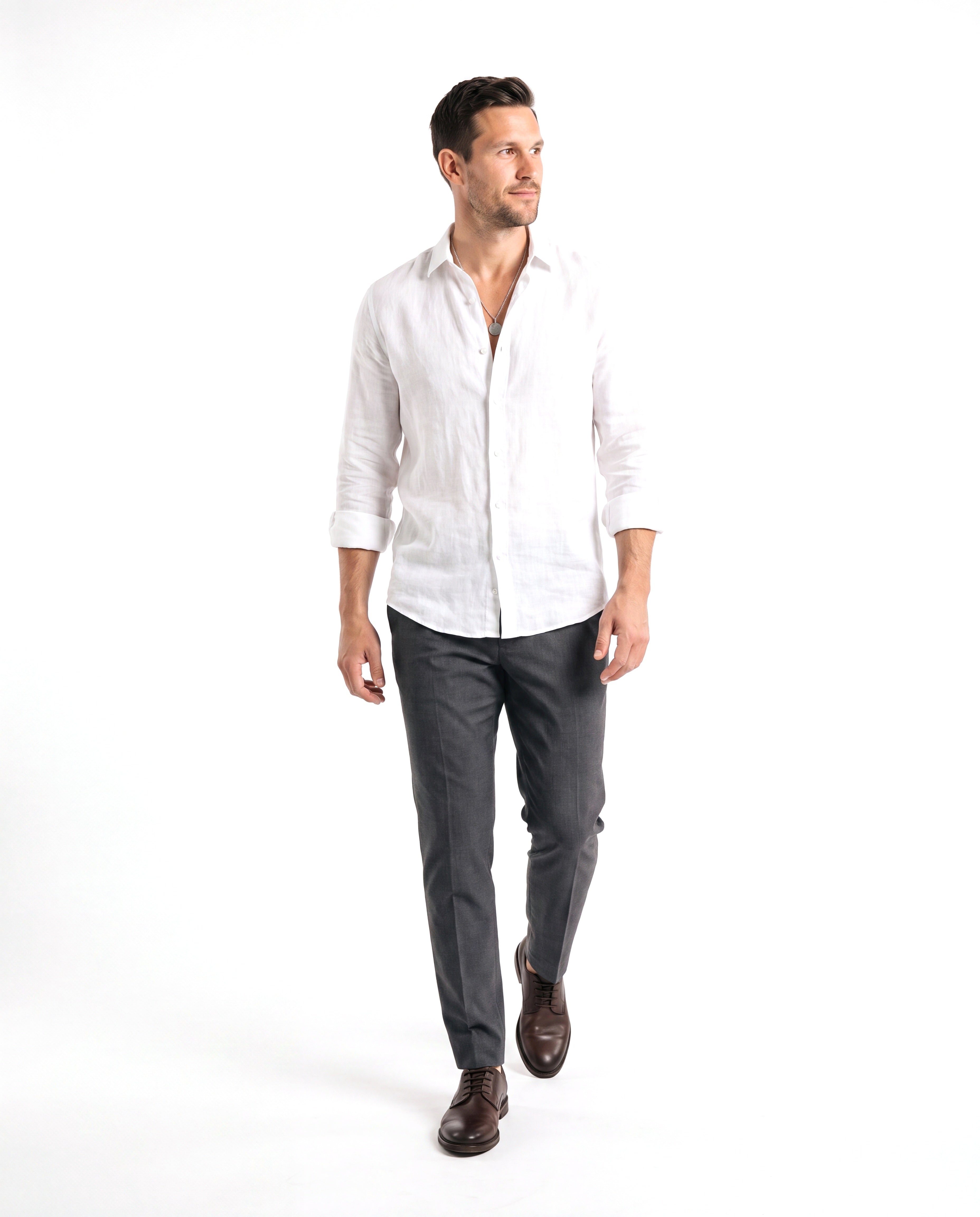 Twill overhemd met verstevigde boord Heren