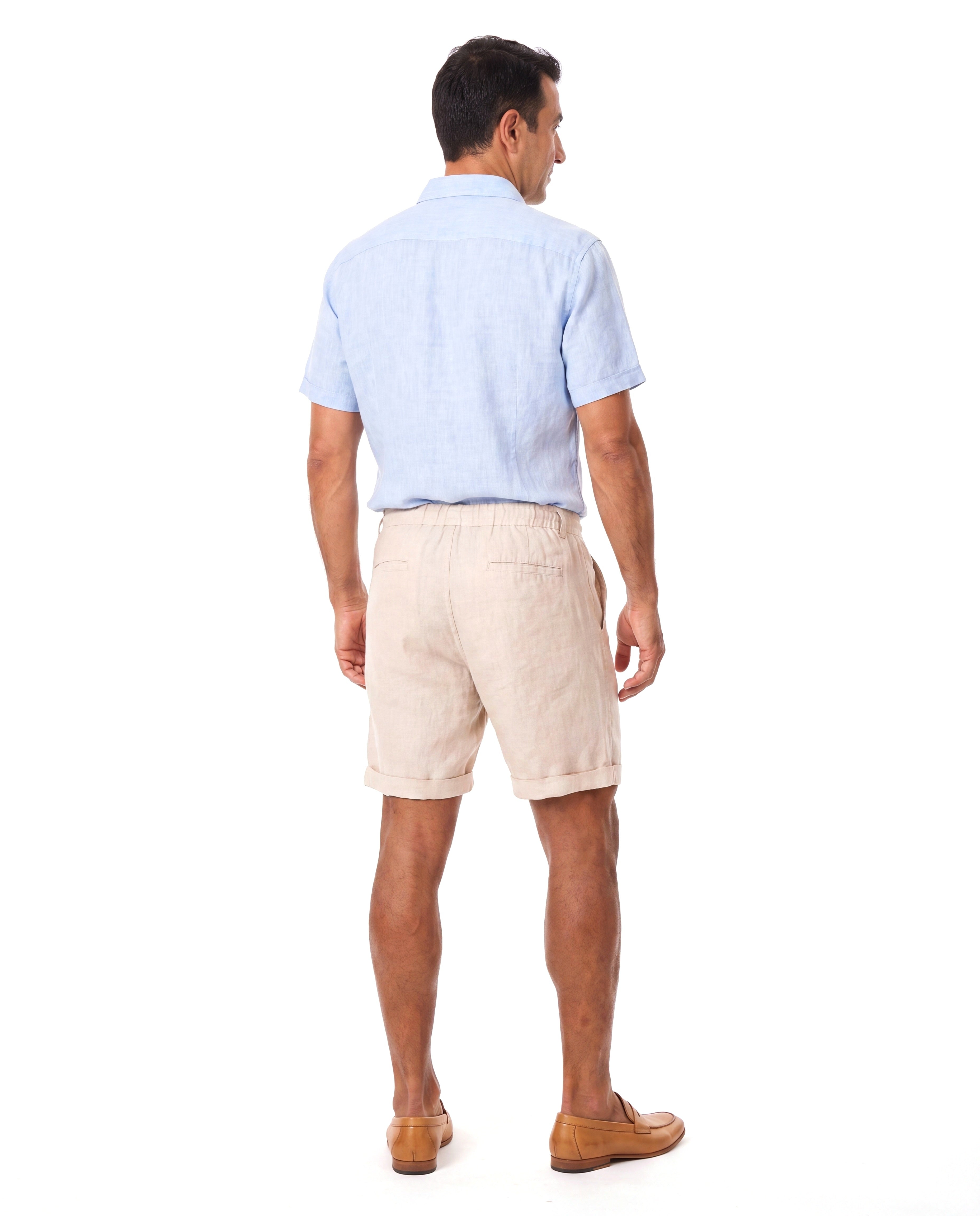 Linnen short met elastische taille Heren
