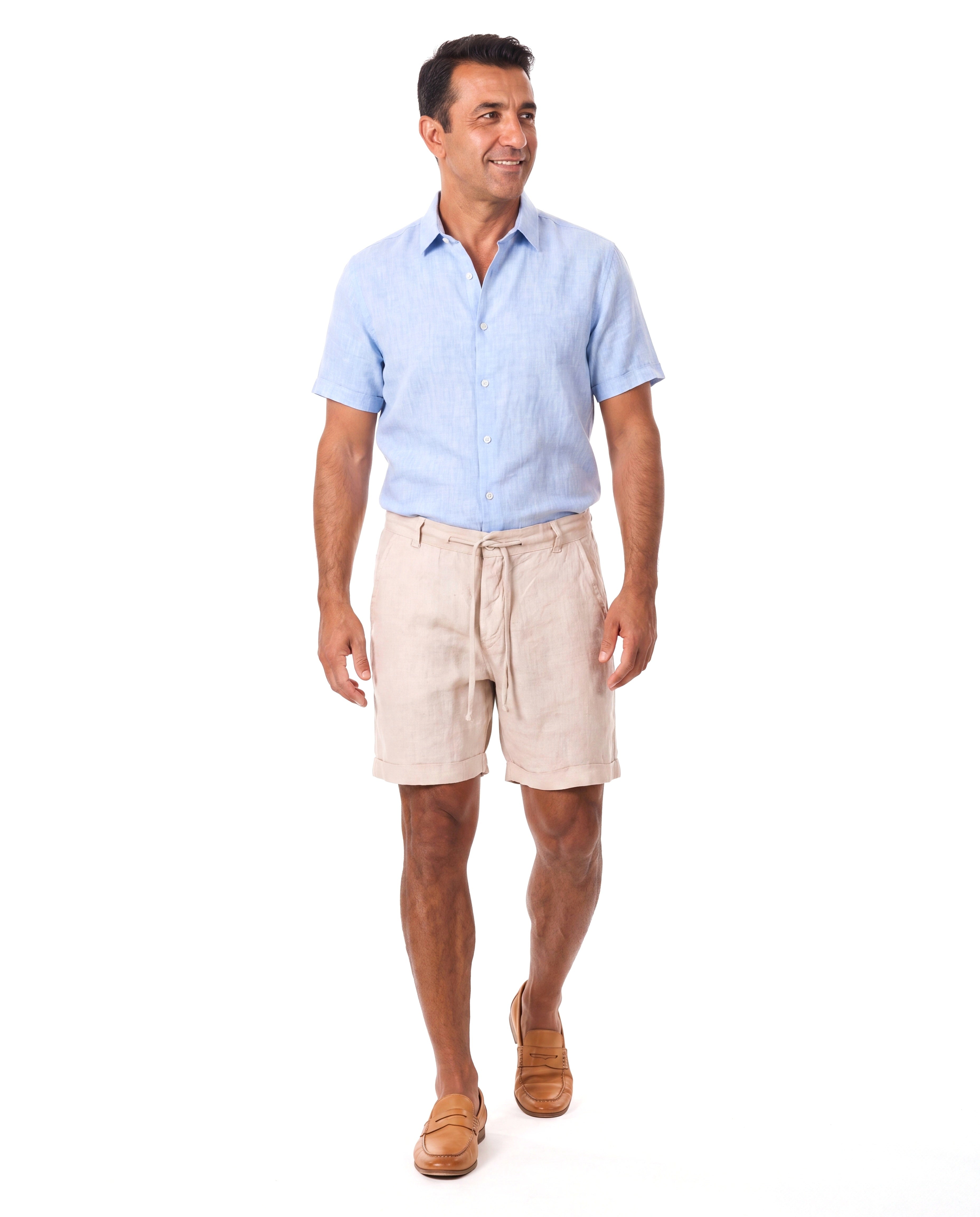 Linnen short met elastische taille Heren