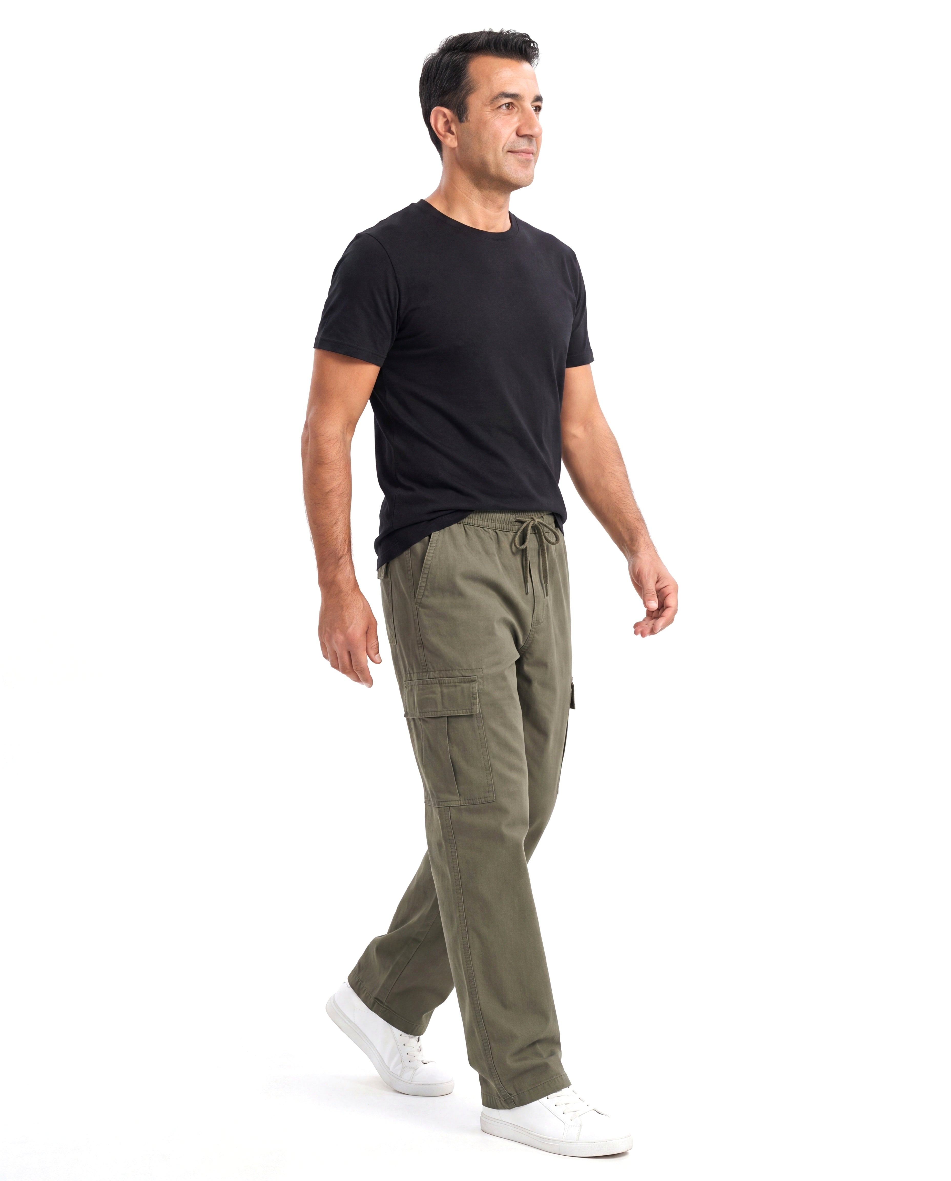 Katoenen cargobroek met elastische taille Heren