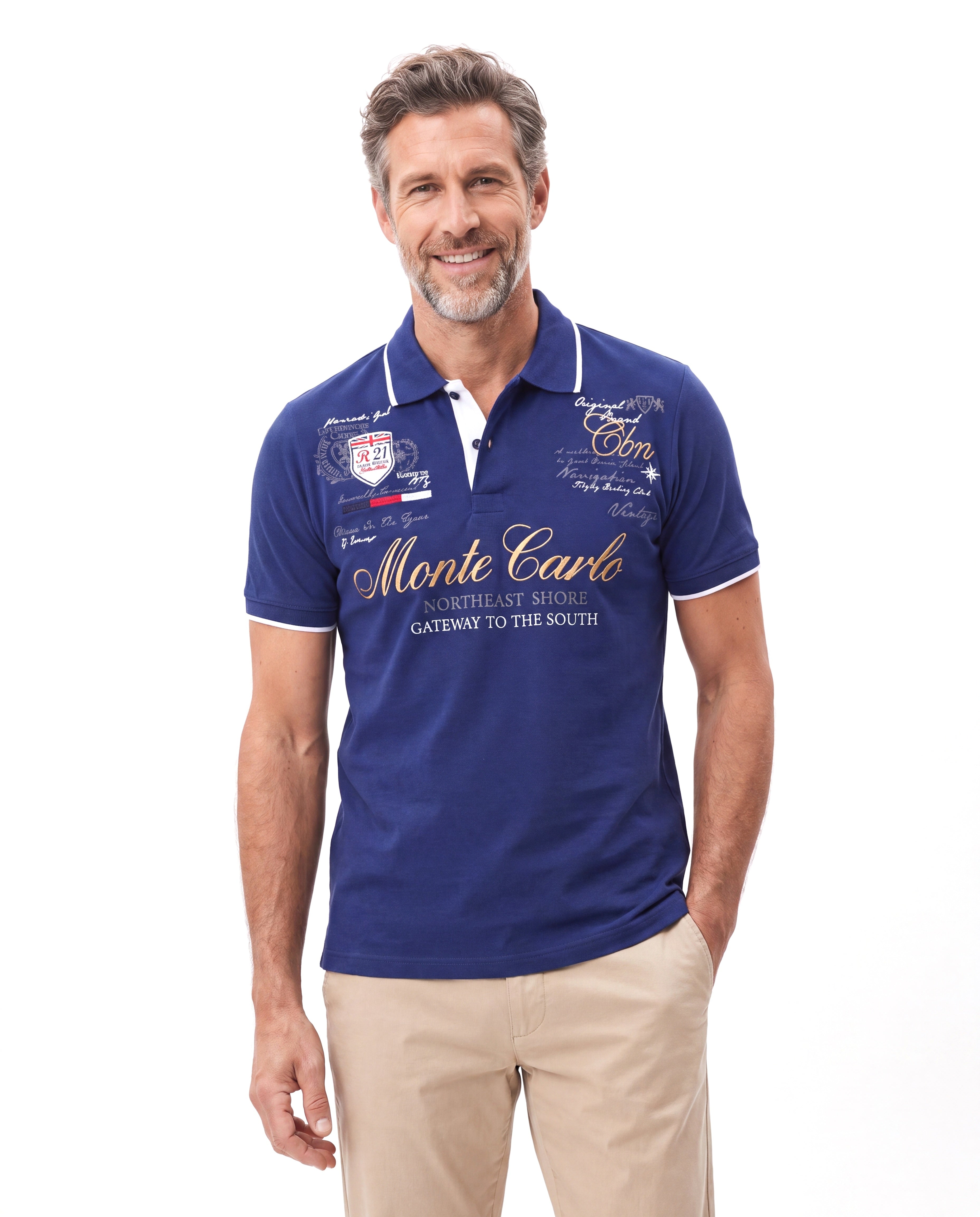 Katoenen polo met printdetail Heren