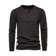 Henley Shirt Heren Waffelstructuur Lange Mouw
