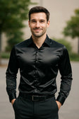 Satijnen Overhemd Heren Slim Fit Lange Mouw