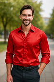 Satijnen Overhemd Heren Slim Fit Lange Mouw