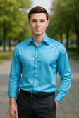 Satijnen Overhemd Heren Slim Fit Lange Mouw