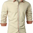 Slim Fit Overhemd Heren Contrasterende Kraag Lange Mouw