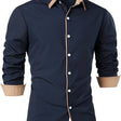 Slim Fit Overhemd Heren Contrasterende Kraag Lange Mouw