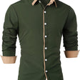 Slim Fit Overhemd Heren Contrasterende Kraag Lange Mouw