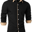 Slim Fit Overhemd Heren Contrasterende Kraag Lange Mouw