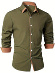 Slim Fit Overhemd Heren Contrasterende Kraag Lange Mouw