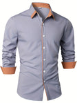 Slim Fit Overhemd Heren Contrasterende Kraag Lange Mouw
