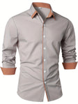 Slim Fit Overhemd Heren Contrasterende Kraag Lange Mouw