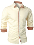 Slim Fit Overhemd Heren Contrasterende Kraag Lange Mouw