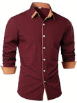 Slim Fit Overhemd Heren Contrasterende Kraag Lange Mouw