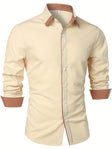Slim Fit Overhemd Heren Contrasterende Kraag Lange Mouw
