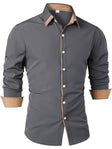 Slim Fit Overhemd Heren Contrasterende Kraag Lange Mouw