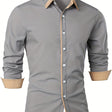 Slim Fit Overhemd Heren Contrasterende Kraag Lange Mouw