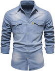 Denim Overhemd Heren Borstzakken Lange Mouw