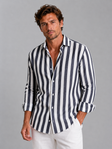 Linnen Overhemd Heren Gestreept Relaxed Fit