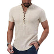 Linnen T-shirt Heren Knopen V-hals