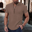 Linnen T-shirt Heren Knopen V-hals