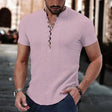 Linnen T-shirt Heren Knopen V-hals