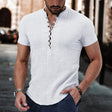 Linnen T-shirt Heren Knopen V-hals