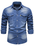 Denim Overhemd Heren Elastisch Borstzakken