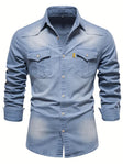 Denim Overhemd Heren Elastisch Borstzakken
